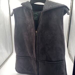 Ralph Lauren Black/Gray Hooded Fleece Full Zip Vest Size Medium.